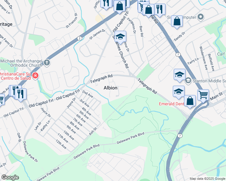 map of restaurants, bars, coffee shops, grocery stores, and more near 2012 Cunningham Road in Wilmington