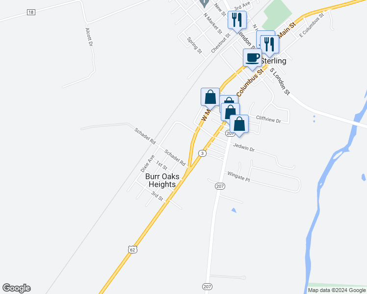 map of restaurants, bars, coffee shops, grocery stores, and more near 330 West Main Street in Mount Sterling