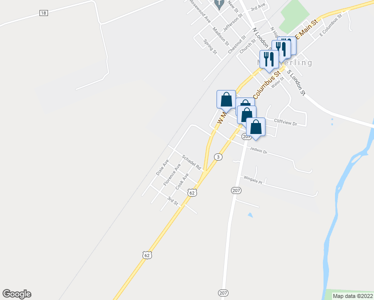 map of restaurants, bars, coffee shops, grocery stores, and more near 10900 Schadel Road in Mount Sterling
