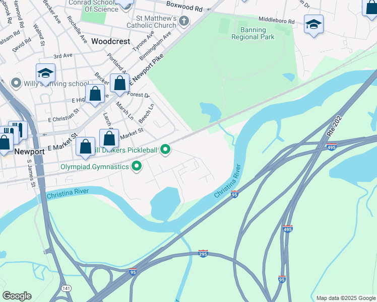 map of restaurants, bars, coffee shops, grocery stores, and more near 401 East Marsh Lane in Newport