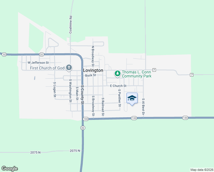 map of restaurants, bars, coffee shops, grocery stores, and more near E Church St in Lovington