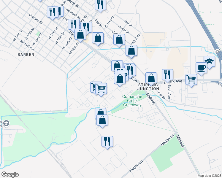map of restaurants, bars, coffee shops, grocery stores, and more near 220 Meyers Street in Chico