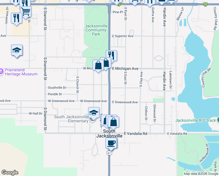 map of restaurants, bars, coffee shops, grocery stores, and more near 100 East Pennsylvania Avenue in Jacksonville