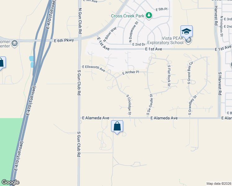 map of restaurants, bars, coffee shops, grocery stores, and more near 127 South Coolidge Street in Aurora