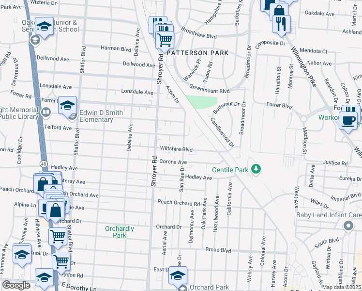 map of restaurants, bars, coffee shops, grocery stores, and more near 557 Wiltshire Boulevard in Dayton