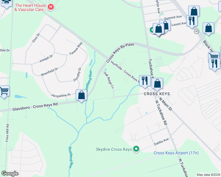 map of restaurants, bars, coffee shops, grocery stores, and more near 3 Oak Ridge Lane in Washington Township