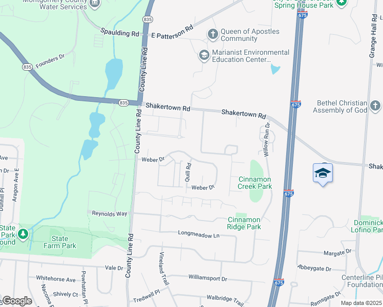 map of restaurants, bars, coffee shops, grocery stores, and more near 4422 Weber Drive in Dayton