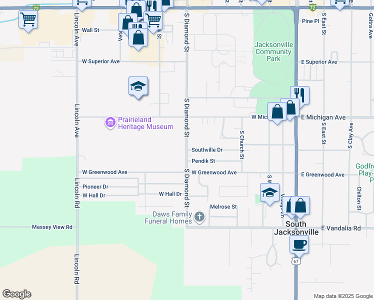map of restaurants, bars, coffee shops, grocery stores, and more near 498 Southville Dr in Jacksonville
