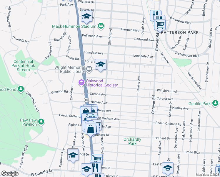 map of restaurants, bars, coffee shops, grocery stores, and more near 212 Wiltshire Boulevard in Dayton