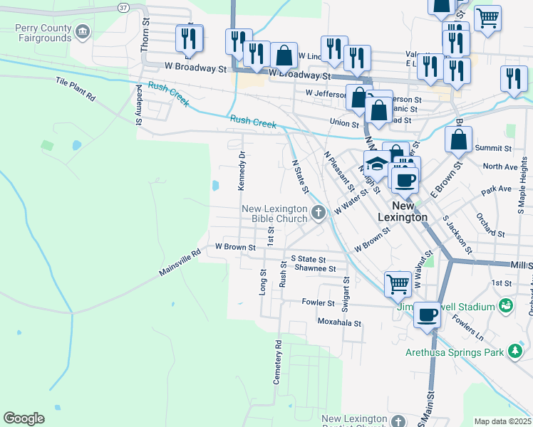 map of restaurants, bars, coffee shops, grocery stores, and more near 705 Saint Clair Street in New Lexington