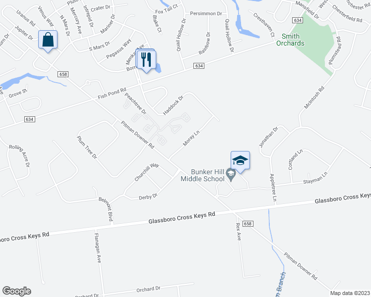 map of restaurants, bars, coffee shops, grocery stores, and more near 11 Moray Lane in Washington Township