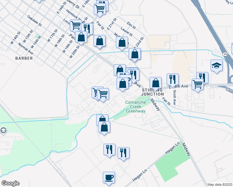 map of restaurants, bars, coffee shops, grocery stores, and more near 206 Meyers Street in Chico