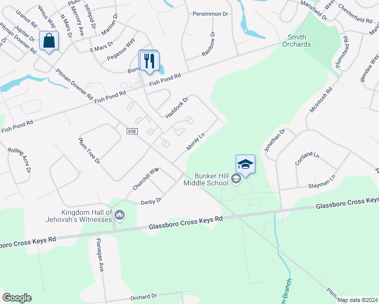 map of restaurants, bars, coffee shops, grocery stores, and more near 11 Moray Lane in Washington Township