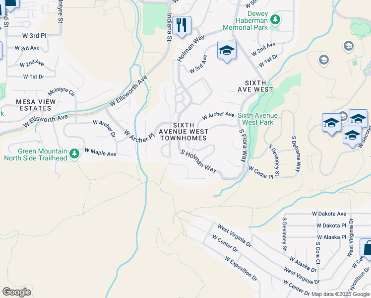 map of restaurants, bars, coffee shops, grocery stores, and more near 116 South Holman Way in Golden