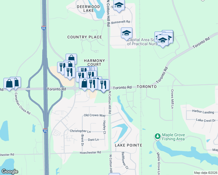map of restaurants, bars, coffee shops, grocery stores, and more near in Springfield