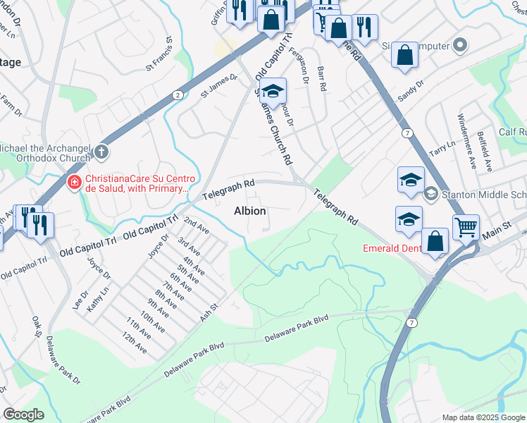map of restaurants, bars, coffee shops, grocery stores, and more near 2012 Cunningham Road in Wilmington