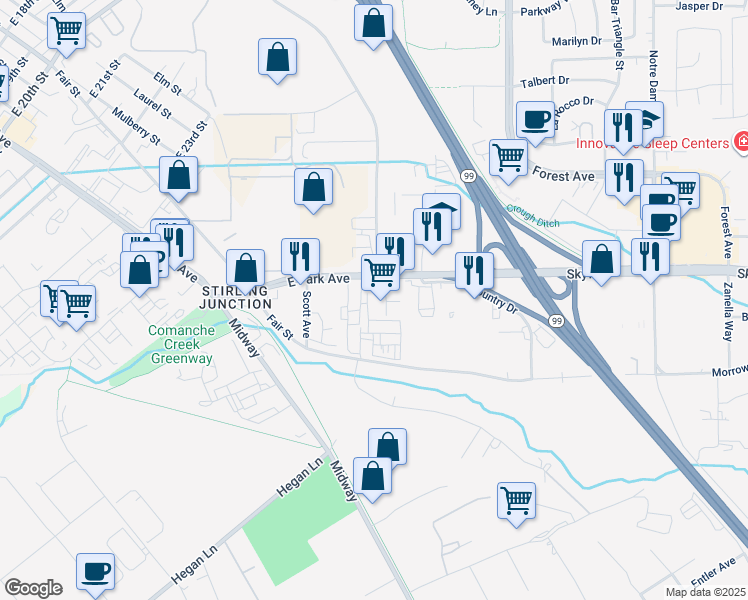 map of restaurants, bars, coffee shops, grocery stores, and more near 2530 South Whitman Place in Chico