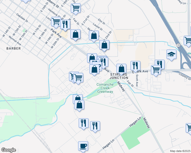 map of restaurants, bars, coffee shops, grocery stores, and more near 206 Meyers Street in Chico
