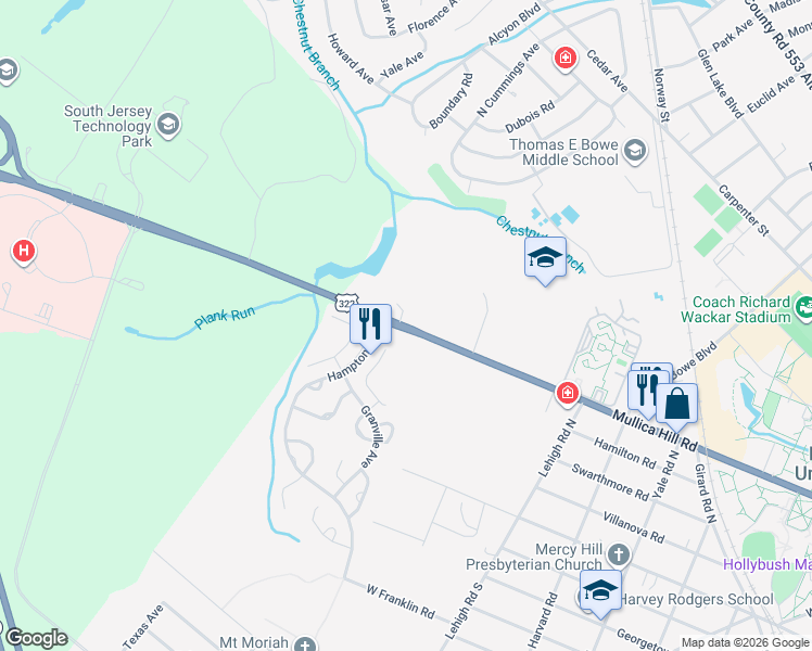 map of restaurants, bars, coffee shops, grocery stores, and more near 561 U.S. 322 in Glassboro