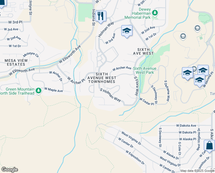 map of restaurants, bars, coffee shops, grocery stores, and more near 116 South Holman Way in Golden