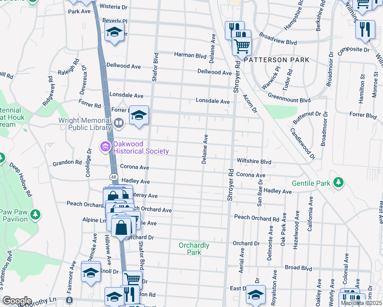 map of restaurants, bars, coffee shops, grocery stores, and more near 331 Wiltshire Boulevard in Dayton