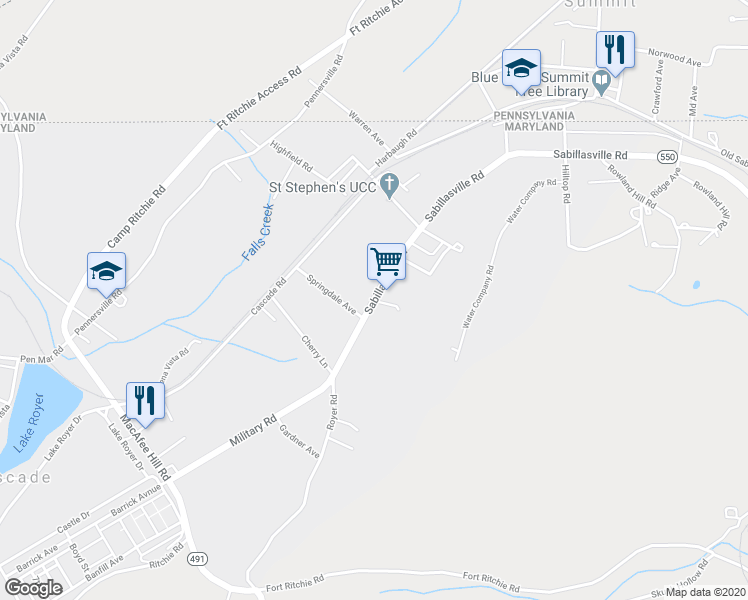 map of restaurants, bars, coffee shops, grocery stores, and more near 25439 Sabillasville Road in Highfield-Cascade