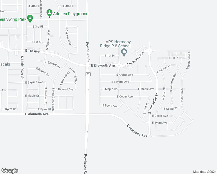 map of restaurants, bars, coffee shops, grocery stores, and more near 26797 East Maple Avenue in Aurora
