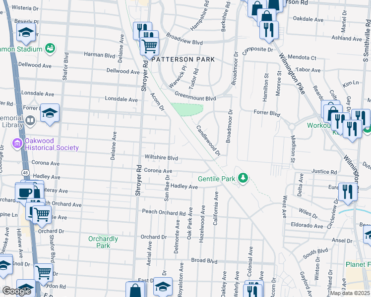 map of restaurants, bars, coffee shops, grocery stores, and more near 736 Fairhaven Court in Dayton