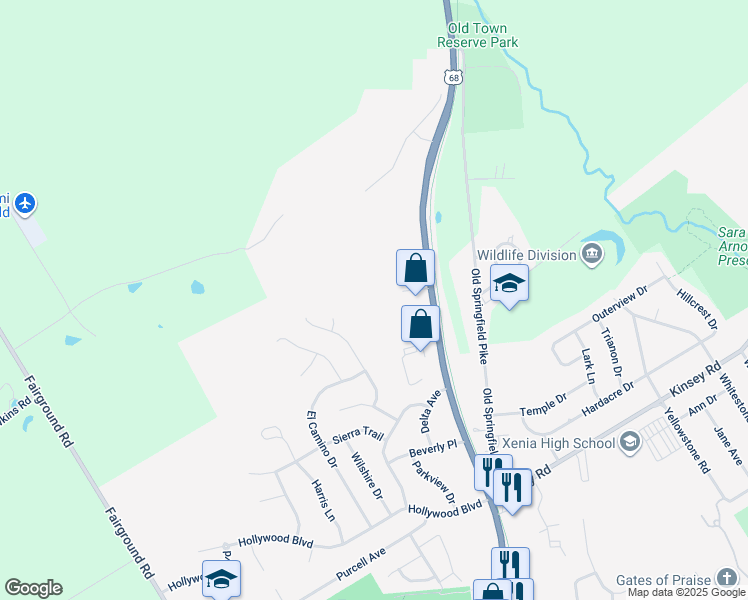 map of restaurants, bars, coffee shops, grocery stores, and more near 60 Paceline Court in Xenia