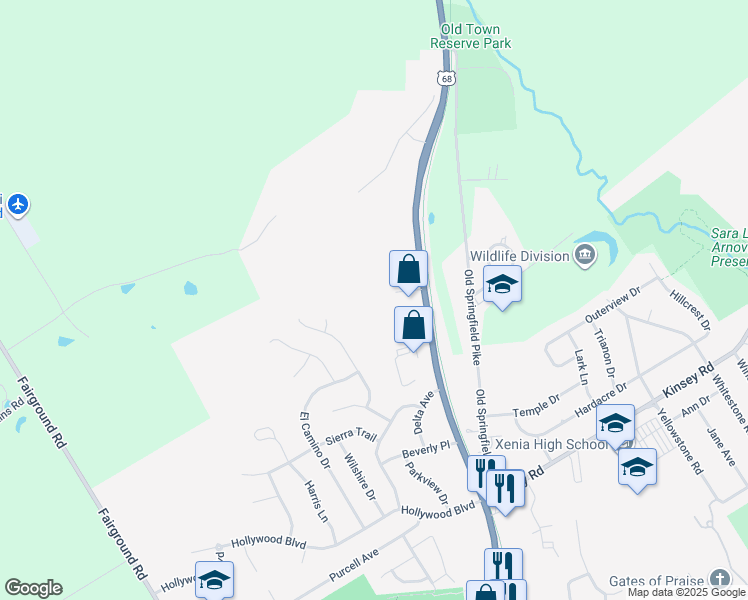 map of restaurants, bars, coffee shops, grocery stores, and more near 60 Paceline Court in Xenia