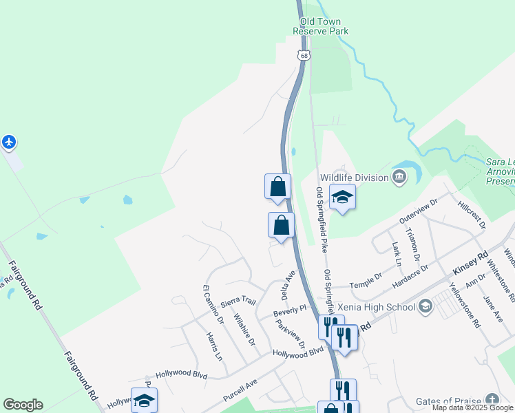map of restaurants, bars, coffee shops, grocery stores, and more near 60 Paceline Court in Xenia