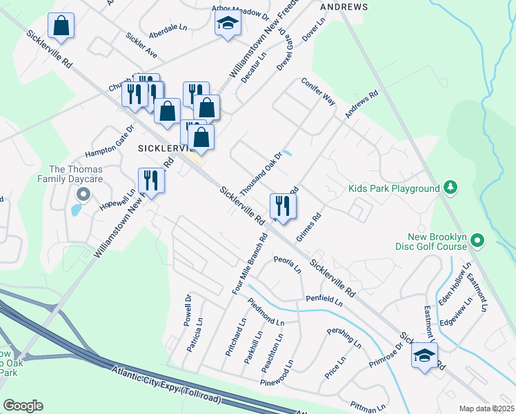 map of restaurants, bars, coffee shops, grocery stores, and more near 300 Sicklerville Road in Winslow Township