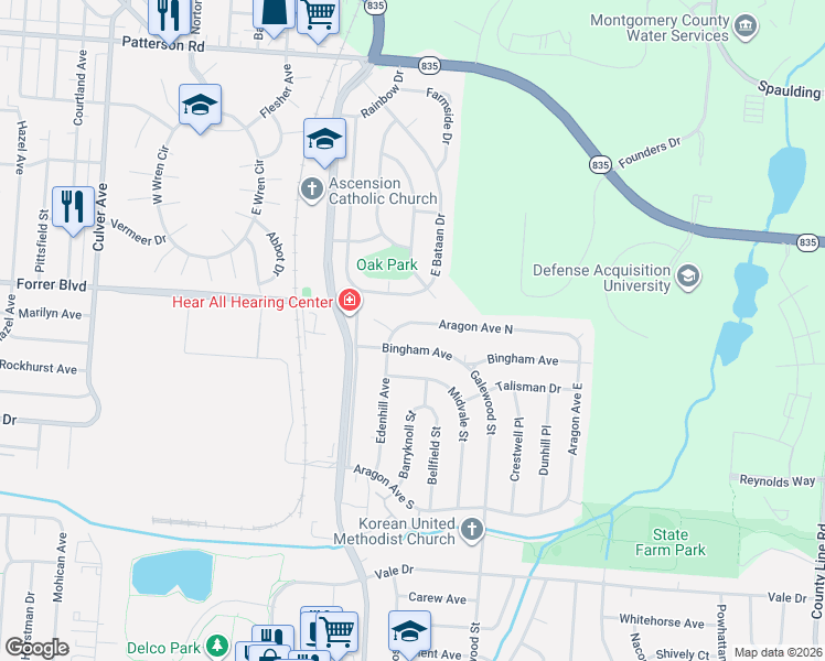 map of restaurants, bars, coffee shops, grocery stores, and more near 2225 Bingham Avenue in Kettering