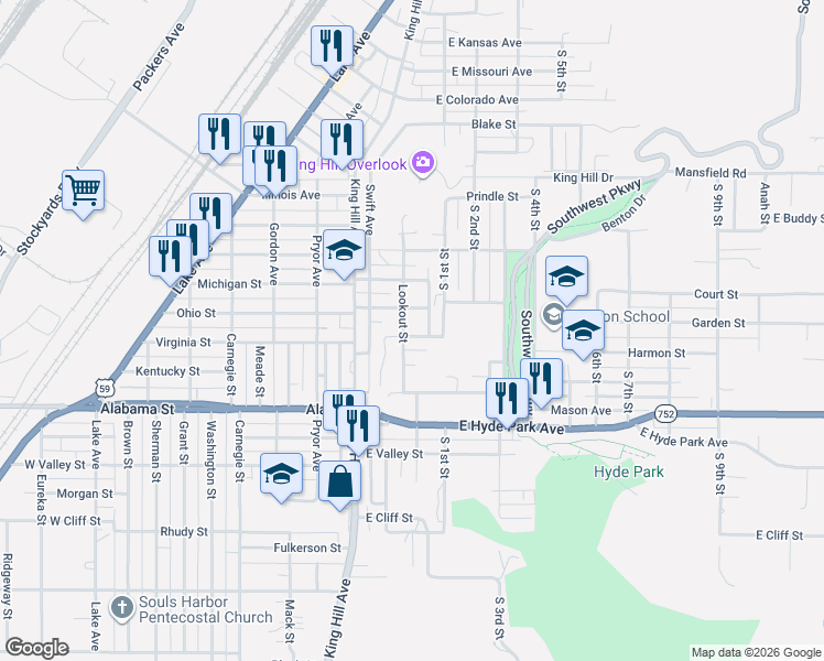 map of restaurants, bars, coffee shops, grocery stores, and more near 306 Yale Street in Saint Joseph