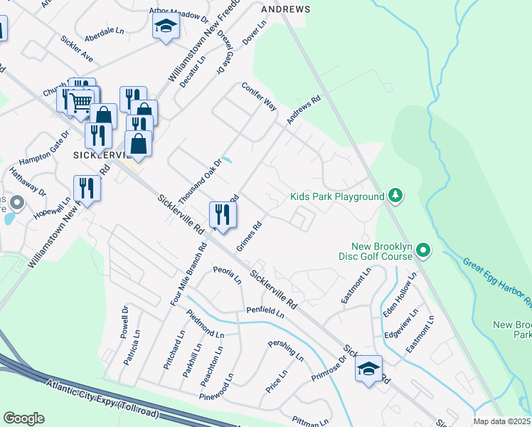 map of restaurants, bars, coffee shops, grocery stores, and more near 120 Newton Avenue in Winslow Township