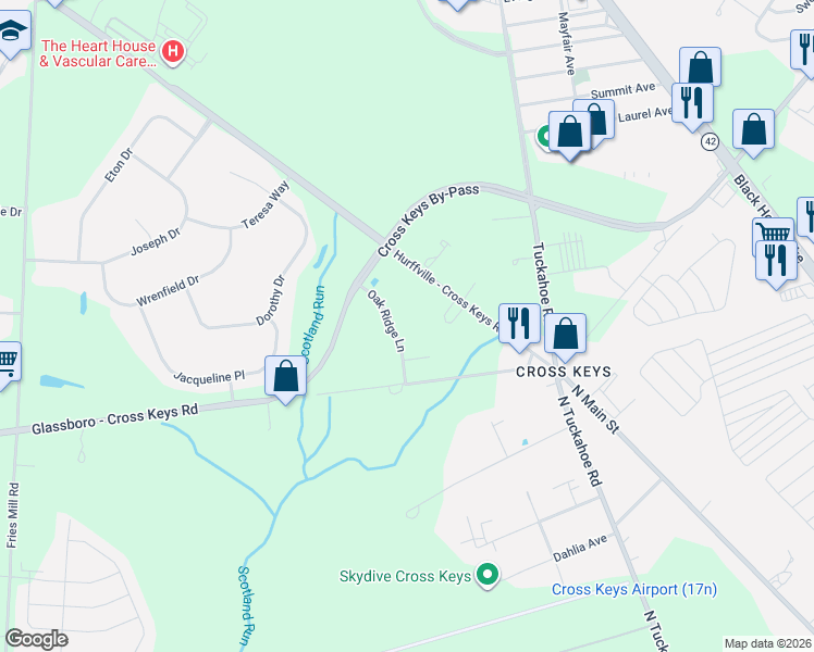 map of restaurants, bars, coffee shops, grocery stores, and more near 3 Oak Ridge Lane in Washington Township