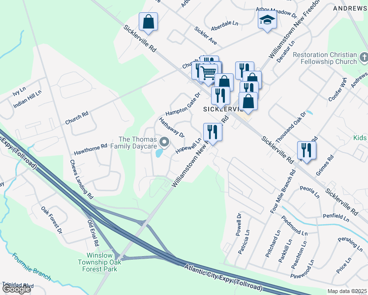 map of restaurants, bars, coffee shops, grocery stores, and more near Hopewell Ln in Winslow