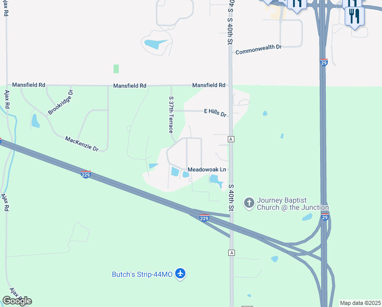 map of restaurants, bars, coffee shops, grocery stores, and more near 5522 South 38th Terrace in Saint Joseph