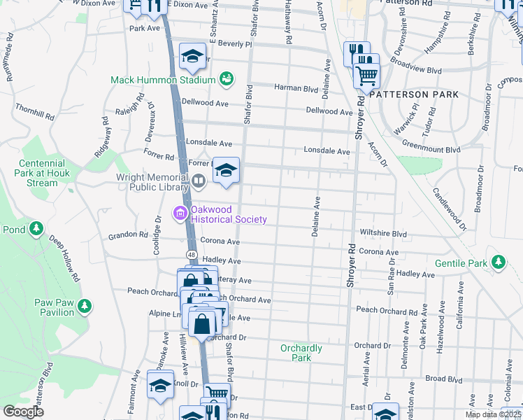 map of restaurants, bars, coffee shops, grocery stores, and more near 212 Wiltshire Boulevard in Dayton