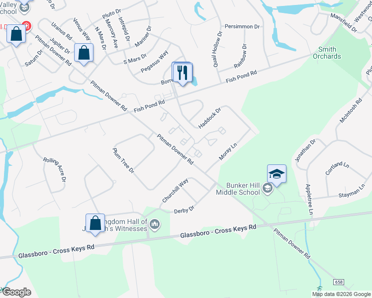 map of restaurants, bars, coffee shops, grocery stores, and more near 355 Georgia Court in Washington Township