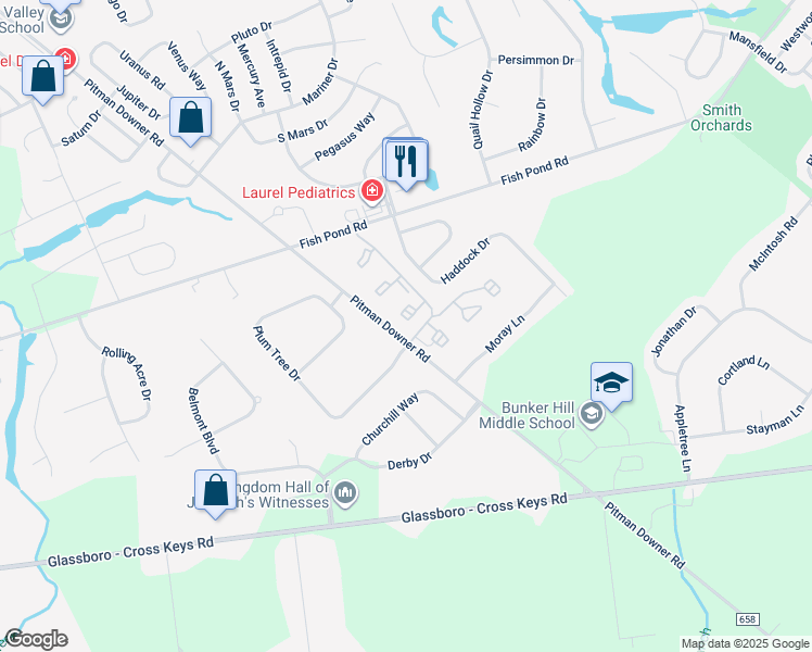 map of restaurants, bars, coffee shops, grocery stores, and more near 355 Georgia Court in Washington Township