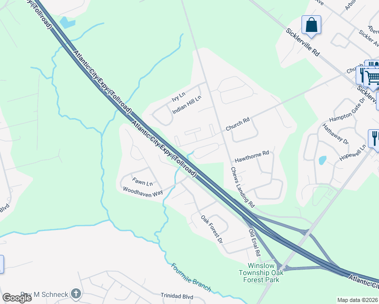 map of restaurants, bars, coffee shops, grocery stores, and more near 666 Tara Drive in Sicklerville