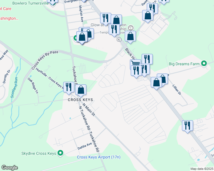 map of restaurants, bars, coffee shops, grocery stores, and more near 47 Gregory Drive in Monroe