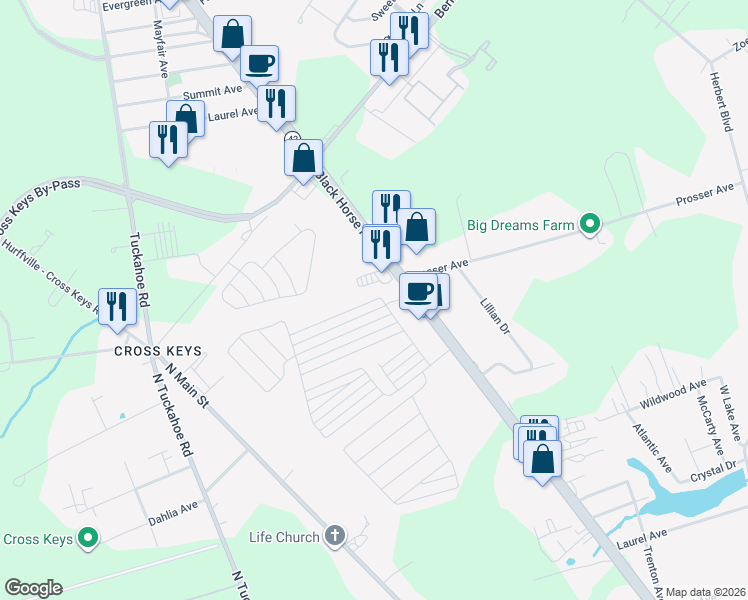 map of restaurants, bars, coffee shops, grocery stores, and more near 2031 North Black Horse Pike in Monroe