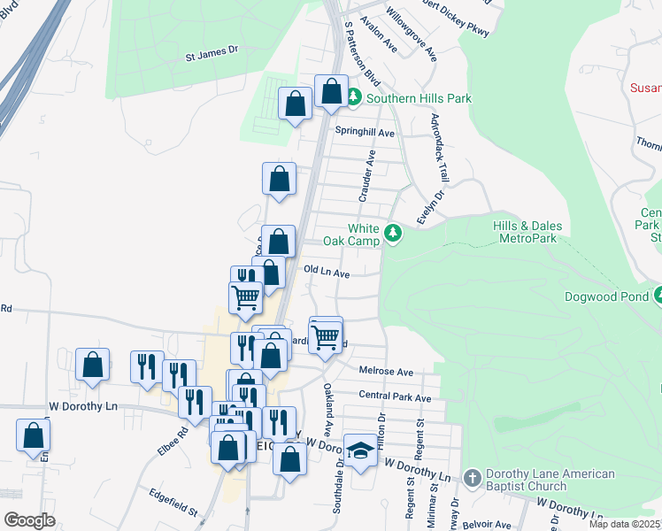 map of restaurants, bars, coffee shops, grocery stores, and more near 1513 Old Lane Avenue in Dayton