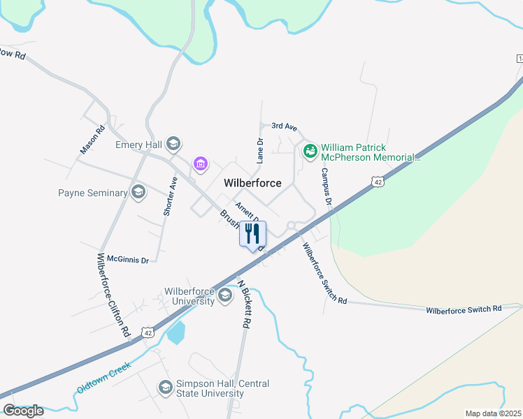 map of restaurants, bars, coffee shops, grocery stores, and more near 1400 Brush Row Road in Wilberforce