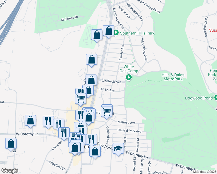 map of restaurants, bars, coffee shops, grocery stores, and more near 1472 Glenbeck Avenue in Dayton
