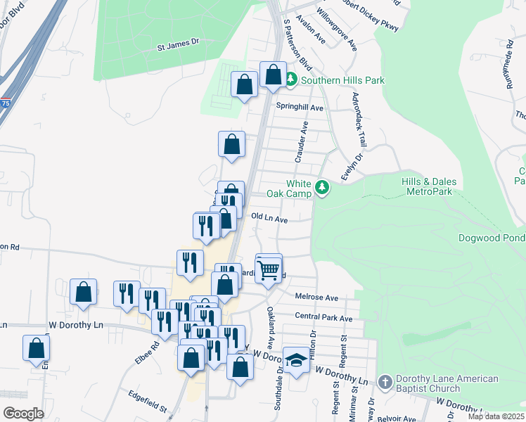 map of restaurants, bars, coffee shops, grocery stores, and more near 1572 Glenbeck Avenue in Dayton