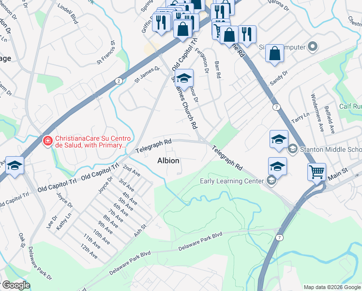 map of restaurants, bars, coffee shops, grocery stores, and more near 22 Sharons Way in Wilmington