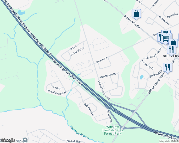 map of restaurants, bars, coffee shops, grocery stores, and more near 702 Tara Drive in Sicklerville